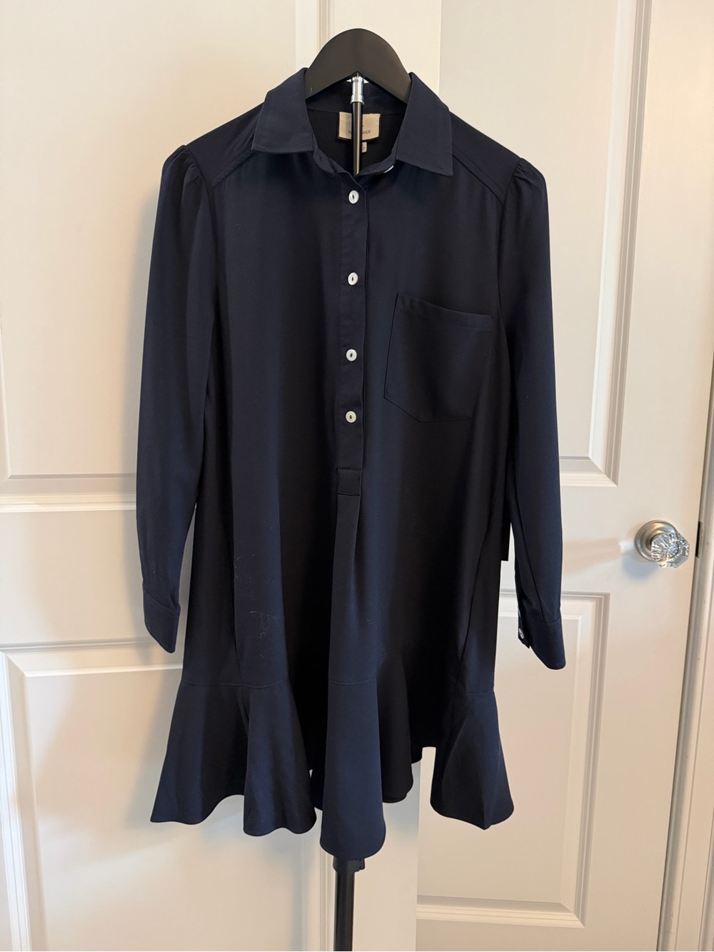 NWT Tuckernuck Navy Long-Sleeve Callahan Shirt Dress with Ruffle Hem